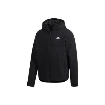 Adidas Solid Color Brand Logo Hooded Puffer Jacket Men's Black