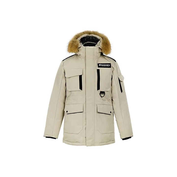 Discovery Expedition Solid Color Letters Detachable Hood Thickened Mid Length Down Jacket Men's-4