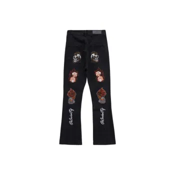 PAINT STAIN American Luxury Streetwear Hip Hop Style Distressed Funny Pattern Mid Rise Bootcut Jeans Unisex
