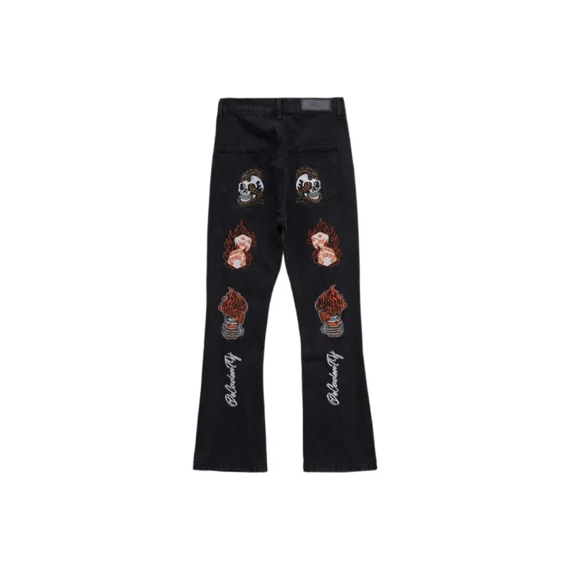 WELTER EXPERIMENT American Luxury Streetwear Hip Hop Style Distressed Funny Pattern Mid Rise Bootcut Jeans Unisex-0