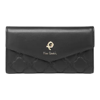 PIERRE CARDIN Top Grain Cow Leather Wallet Women's Black/Khaki/Beige