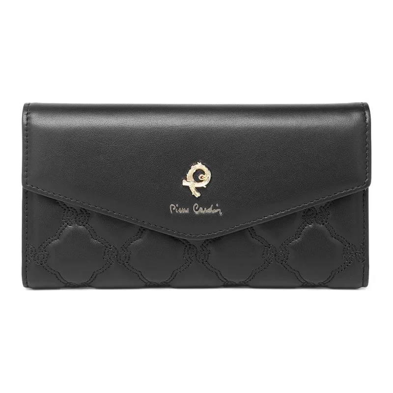 PIERRE CARDIN Top Grain Cow Leather Wallet Women's Black/Khaki/Beige-0