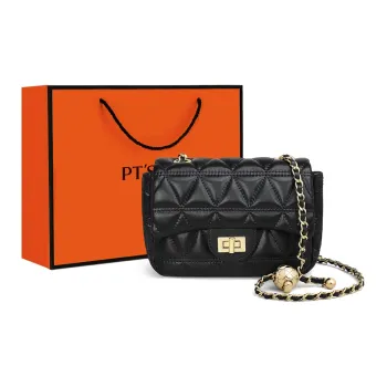 PT'SON Cow Leather Crossbody Bag, Small Square Bag Regular Women's Black