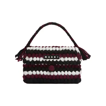 MARNI Acrylic Knitted Fabric Tanned Cow Leather Handbag Women's Black & Burgundy