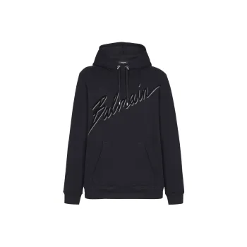 BALMAIN Flocked Logo Drawstring Hoodie