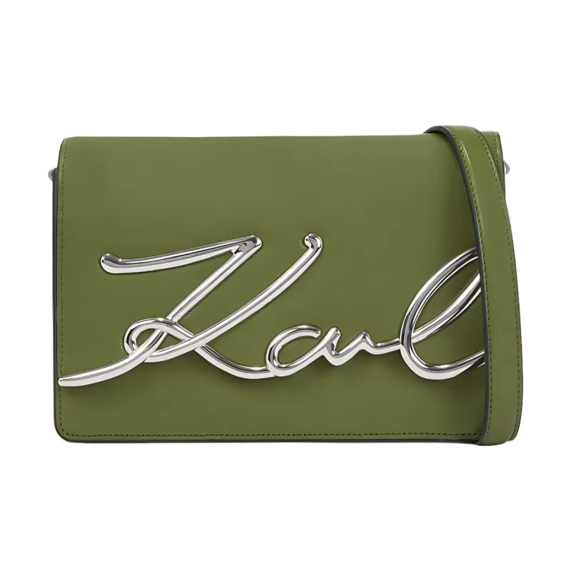 KARL LAGERFELD Cow Leather Crossbody Bag Shoulder Bag Medium Size Women's Olive Green-0
