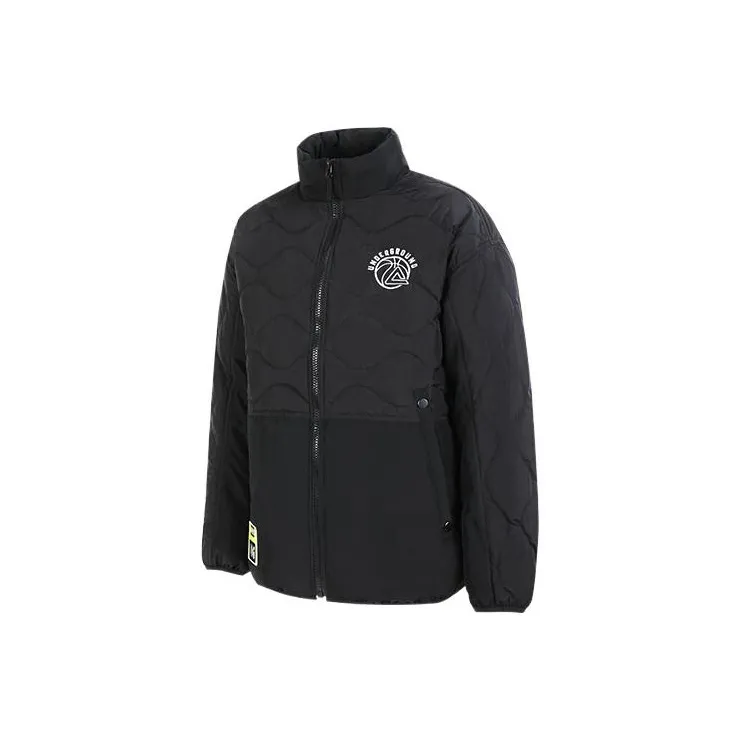 PEAK Solid Color Stand Collar Fitted Thickened Mid Length Down Jacket Men's Black-0