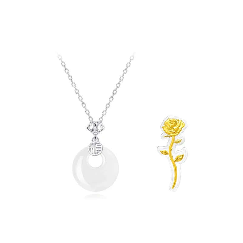 Fortune Gold Chalcedony Box Jade Necklace Women's-5