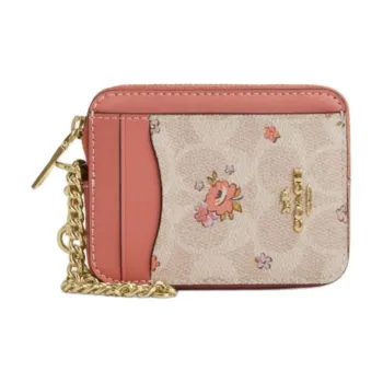 COACH Leather Coin Purse, Card Holder Mini Women's Pink