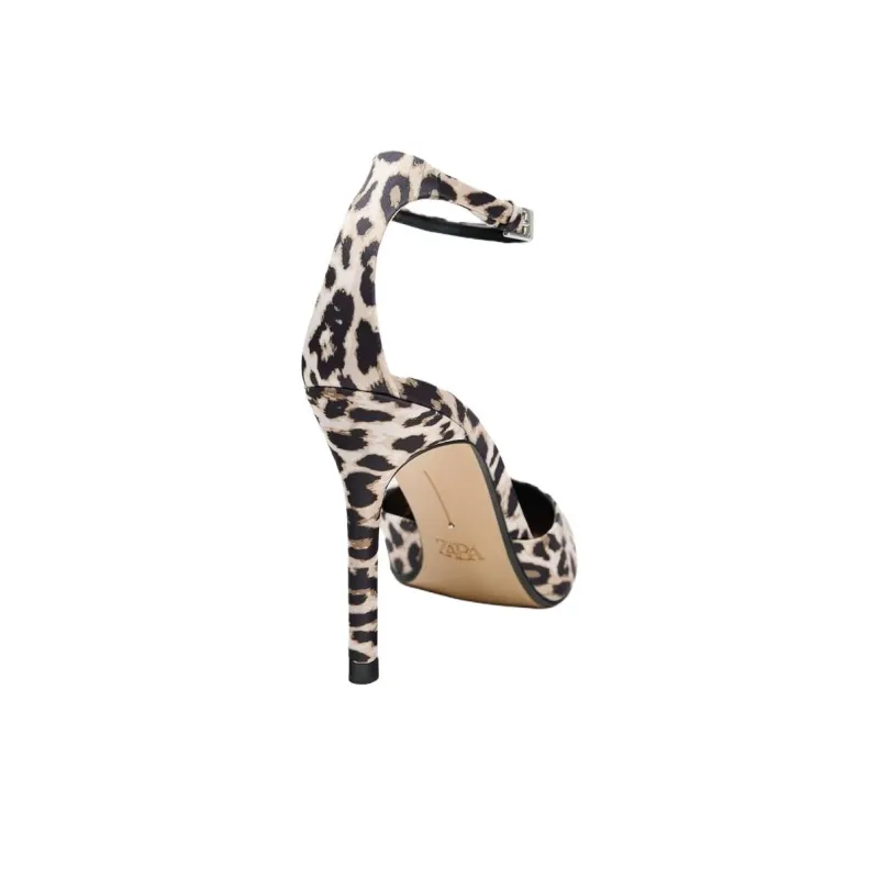 ZARA Slim Heel High Heels 10cm Women's Leopard Print-4