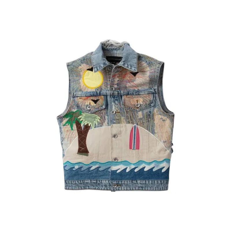 Who Decides War Pale Usa Seaboard 'Multi Rainbow' Denim Vest-0