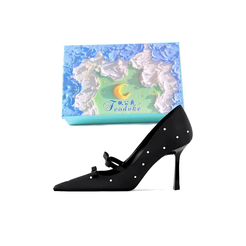 Feo Dvke Slim Heel High Heels Women's Black Gift Box Set-1