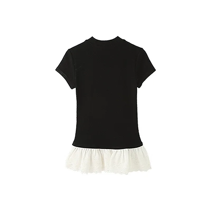 SYEEE WITH U Set in Sleeve T Shirt Women's Black Paved Diamond-1