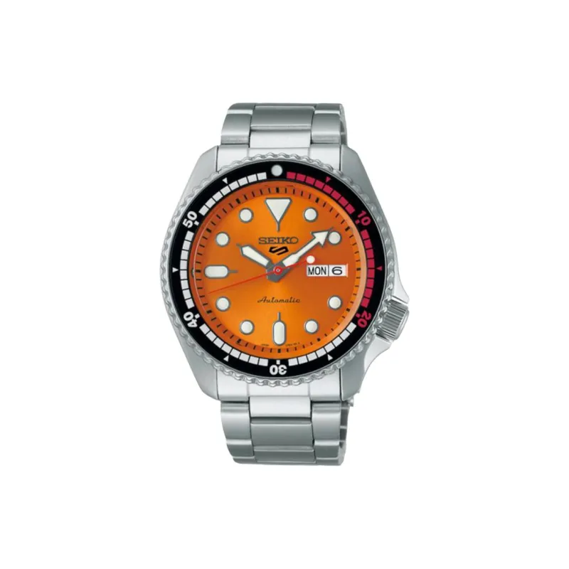 SEIKO 5 Sport Collection Automatic Mechanical Movement Stainless Steel Strap Watch 42mm Unisex Orange Watch Dial-0