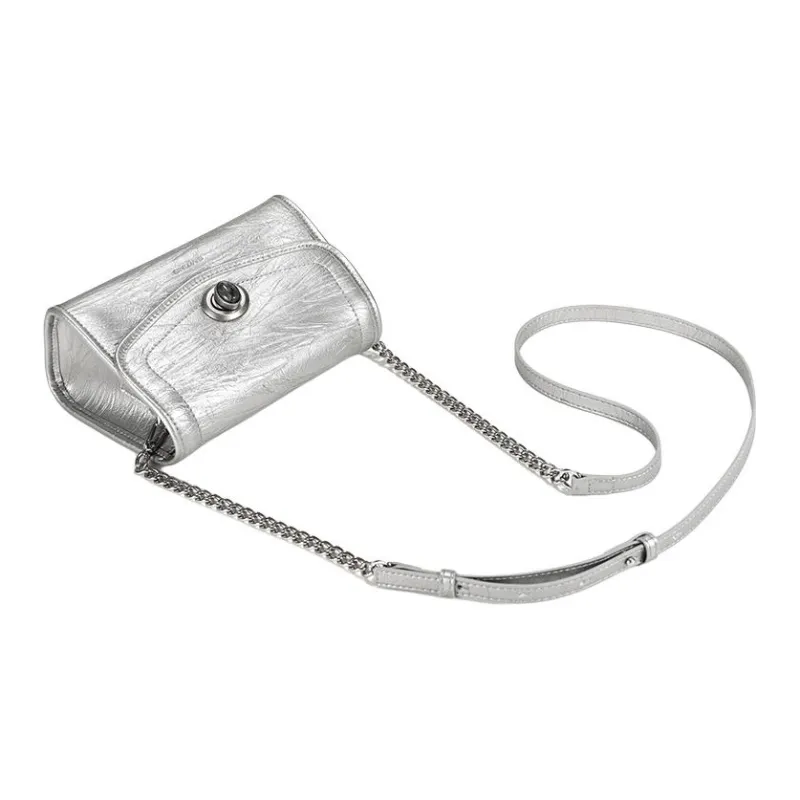 Simedin Split Cow Leather Shoulder Bag, Crossbody Bag Regular Women's Antique Silver/Deep Black-1