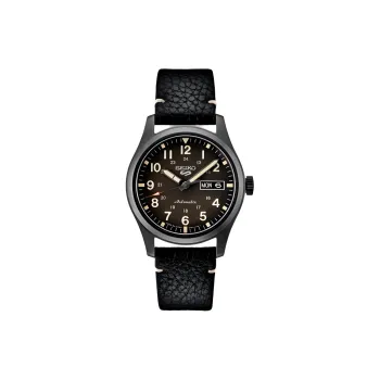 SEIKO 5 Sports Collection Automatic/Manual Mechanical Movement Leather Strap Watch 39.4mm Men's Watches Black Dial