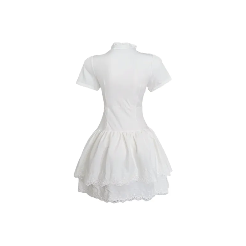 Udon House Short Sleeved Dress Women's White-1
