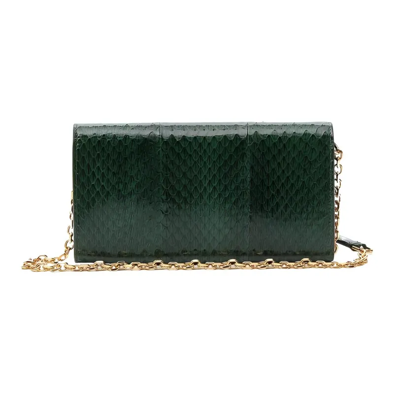CELINE Genuine Leather Shoulder Bag Women's Green-2