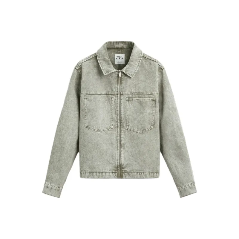 ZARA Denim Jacket Men's Gray Green-0
