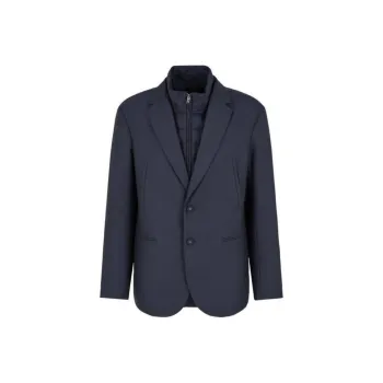 EMPORIO ARMANI Travel Essential Virgin Wool blend Full zip Blazer With Detachable Inner Panel