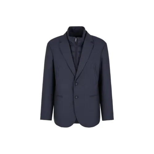 EMPORIO ARMANI Travel Essential Virgin Wool blend Full zip Blazer With Detachable Inner Panel