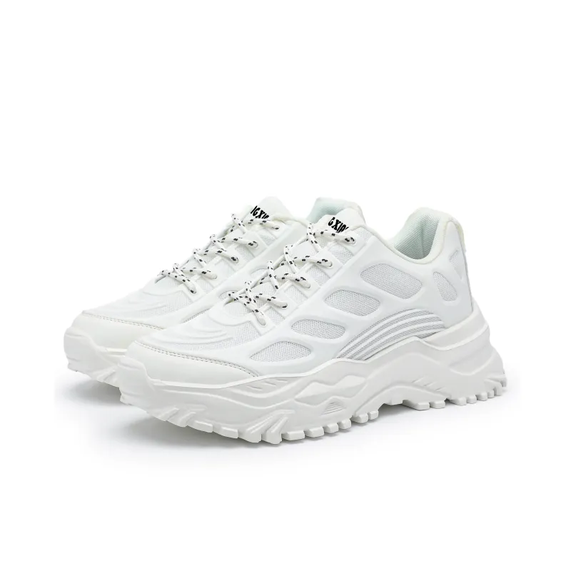 Singing Abrasion Resistant Breathable Height Increasing Low Top Chunky Sneakers Unisex White-2
