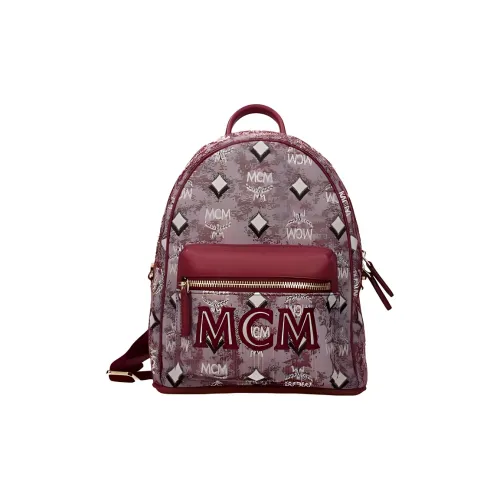 MCM Nappa Leather, Jacquard Fabric Backpack Mini Women's Red