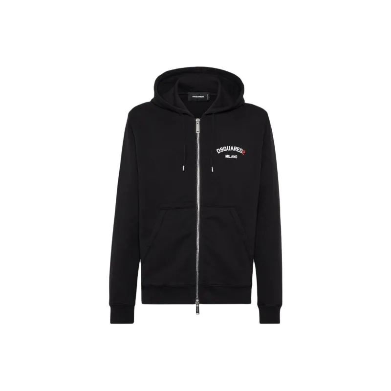 DSQUARED 2 Logo Printed Zip Up Drawstring Hoodie-0