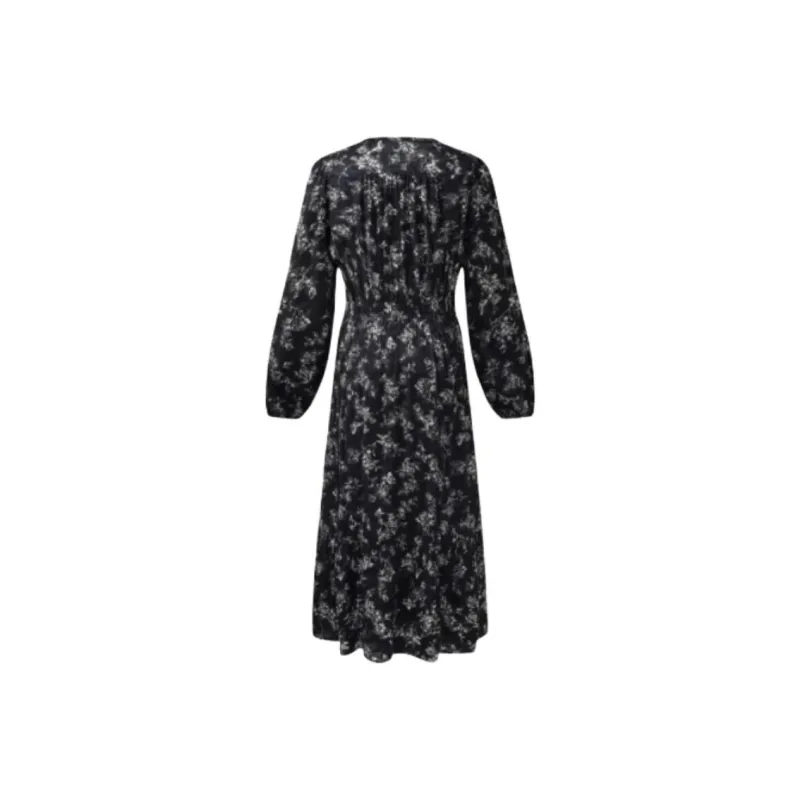 GOELIA Long Sleeved Dress Women's Black Butterfly Dancing Rose Sketch Print-1