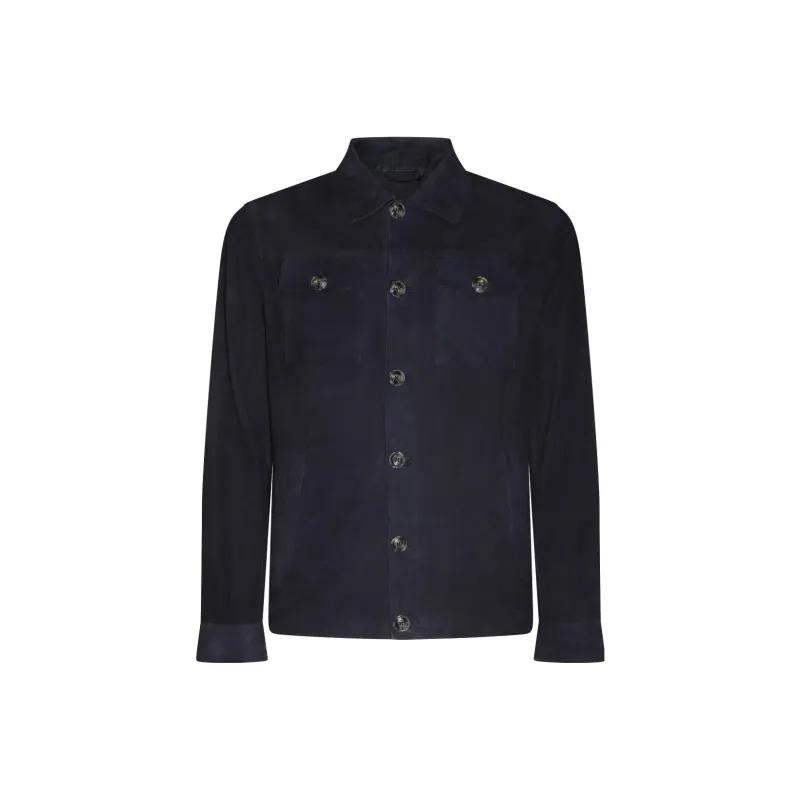 BARBA Buttoned Leather Shirt Jacket-0