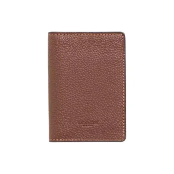 COACH Glossy Finish Pebbled Leather Card Holder Mini Women's Vintage Ginger Yellow