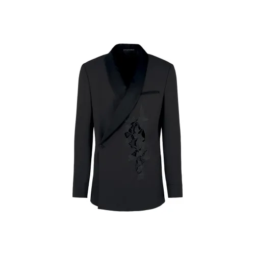EMPORIO ARMANI Shawl collar Jacket With A Wrap Fastening In A Compact Virgin wool Gabardine With Ginkgo Embroidery And Cut outs