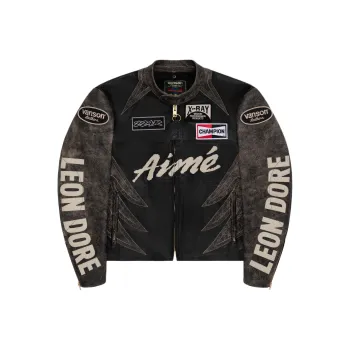 AIME LEON DORE X Vanson Distressed Leather Moto Jacket