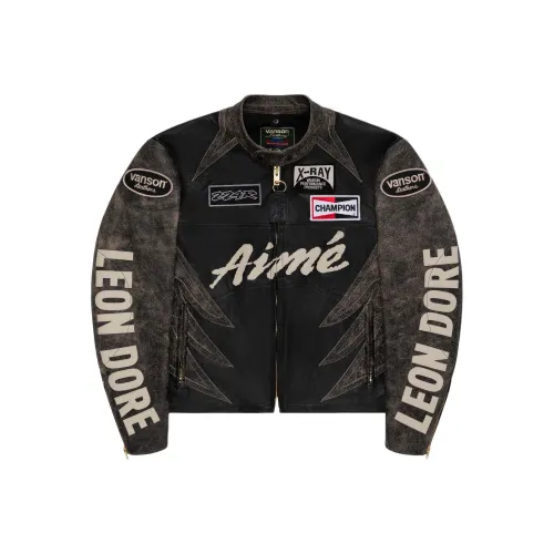 AIME LEON DORE X Vanson Distressed Leather Moto Jacket