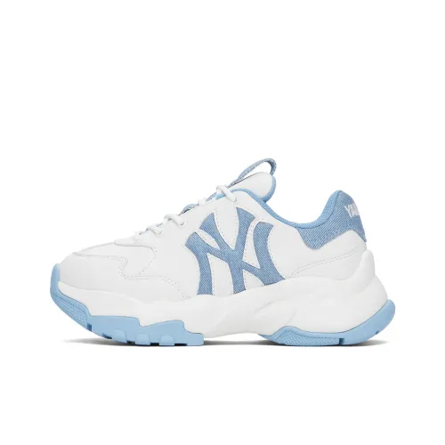 MLB New York Yankees Anti Slip Wear Resistant Low Top Chunky Sneakers Unisex White Blue
