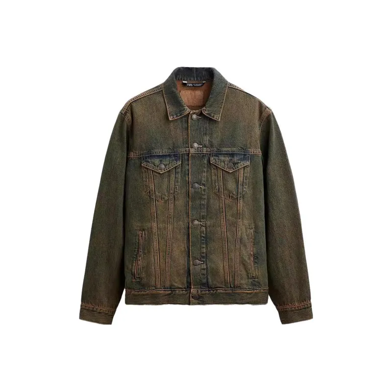 ZARA Denim Jacket Men's Green/Blue-0