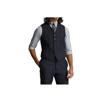 Polo Ralph Lauren Windowpane Linen-Blend Vest Vest Men's Gray