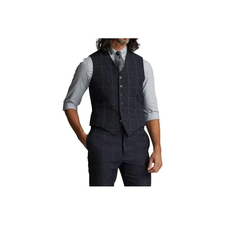 Polo Ralph Lauren Windowpane Linen-Blend Vest Vest Men's Gray-0