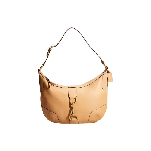 COACH Hamptons Leather Hobo Bag One Shoulder Handbags Large Size Women's Yellow