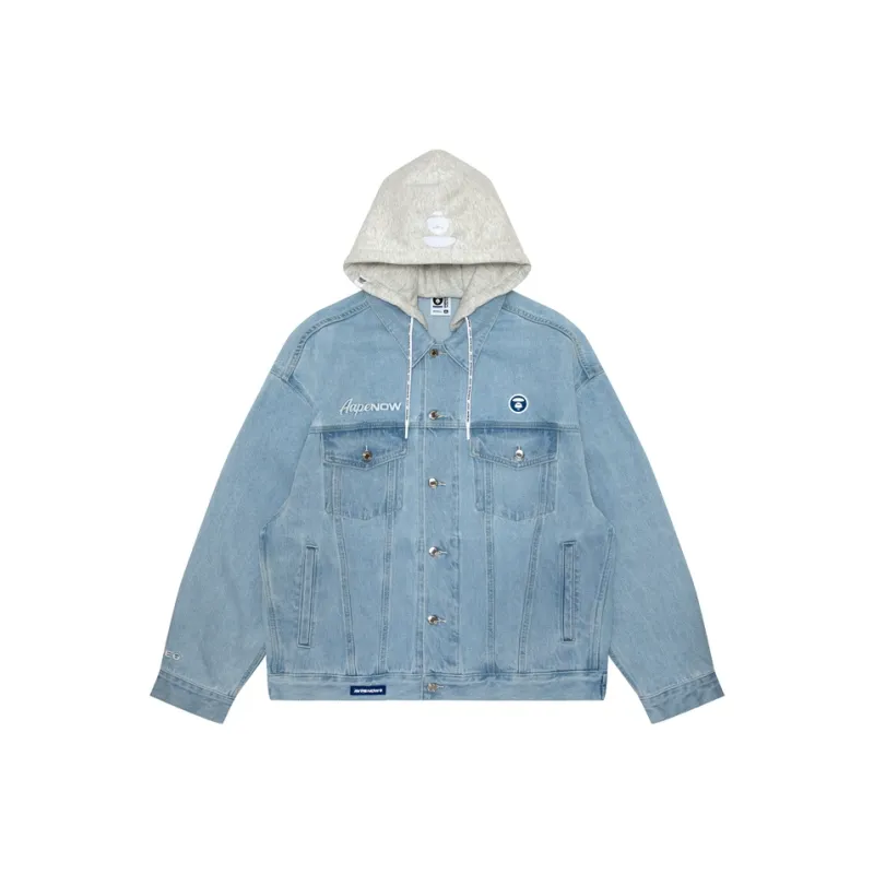 Aape By *A Bathing APE® Logo appliqué Hooded Denim Jacket-0