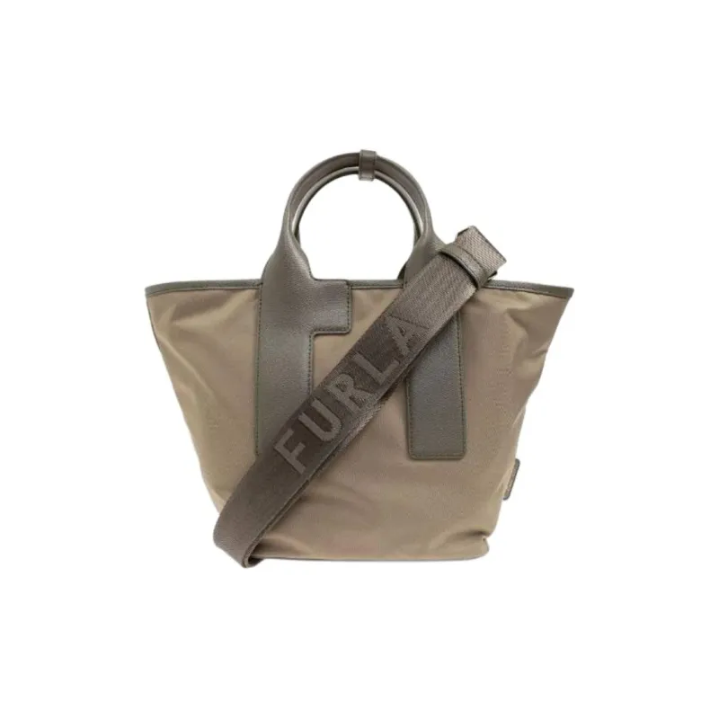 Furla Piuma Nylon With Cow Leather Tote Bag, Shopping Bag, Shoulder Bag, Handbag Women's Khaki-0