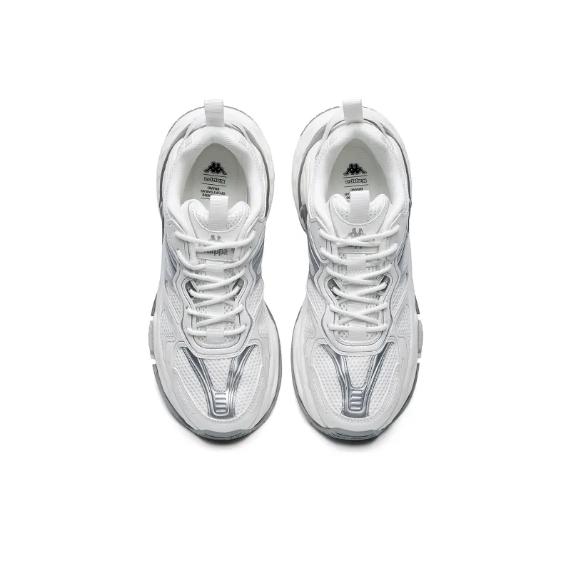 Kappa Back to Back Anti Slip Wear Resistant Low Top Chunky Sneakers Unisex White Silver-3