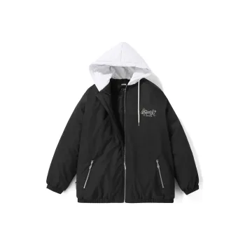 GENANX Letter Plaid Hooded Loose Fit Puffer Jacket Unisex