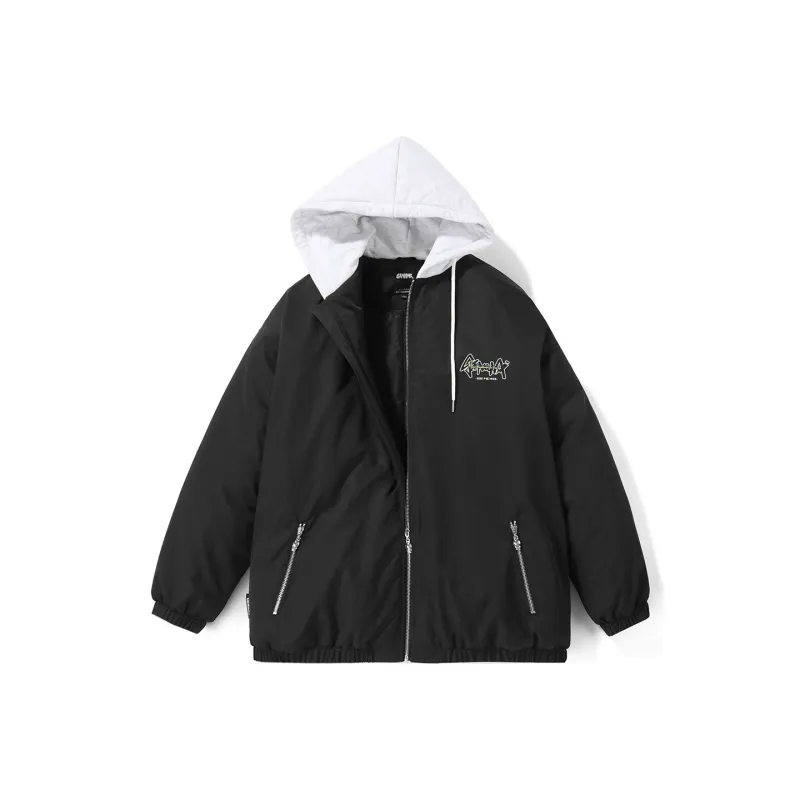 GENANX Letter Plaid Hooded Loose Fit Puffer Jacket Unisex-0