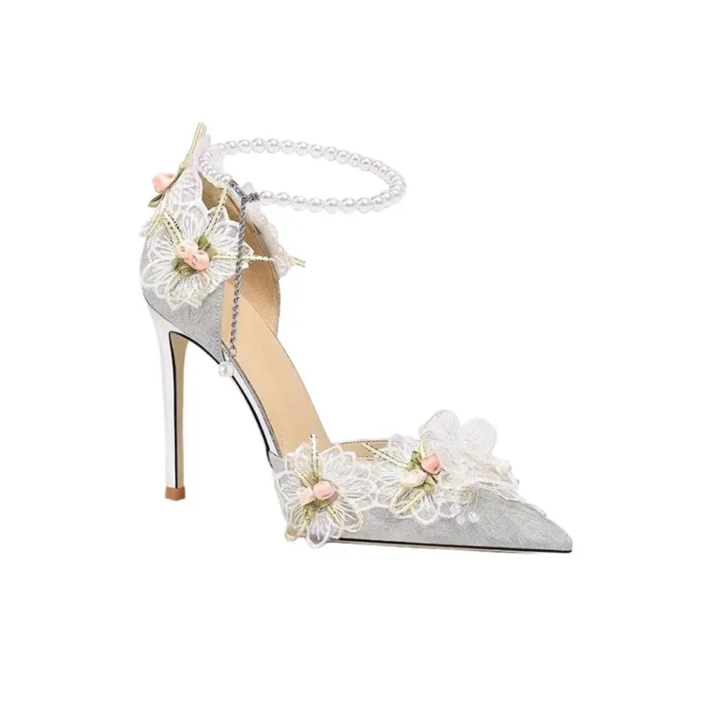 AJPAP Slim Heel High Heels Women's Silver-1