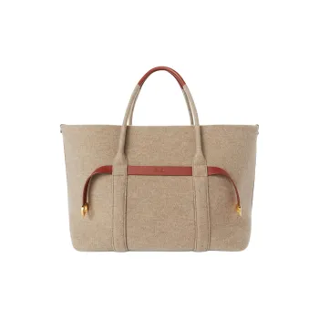 Loro Piana Ghiera Cashmere Tote Bag, Shopping Bag, Handbag Large Size Women's Natural Brown & Deep Plum & Sunlit Gold