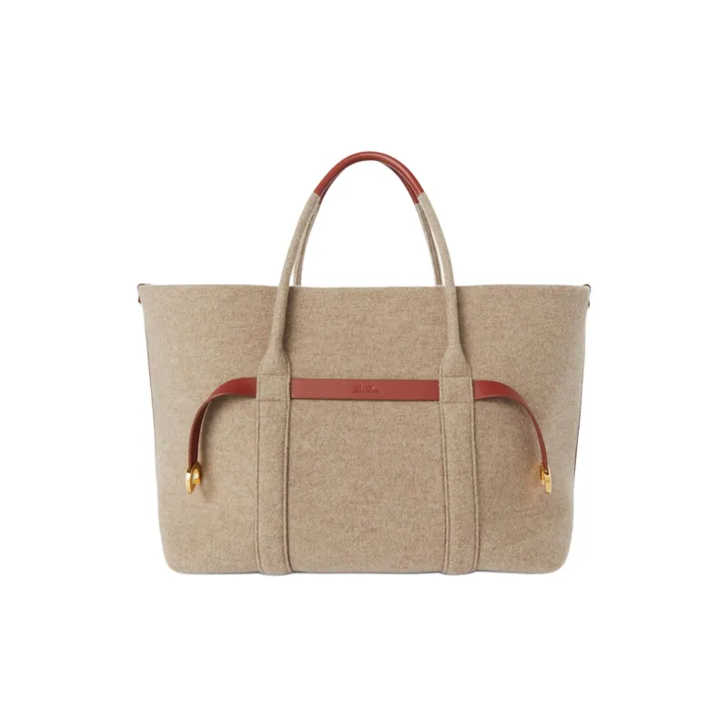 Loro Piana Ghiera Cashmere Tote Bag, Shopping Bag, Handbag Large Size Women's Natural Brown & Deep Plum & Sunlit Gold-0