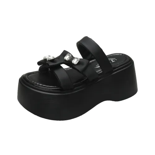 AJPAP Stitching Rhinestone Woven Quiet Slip Resistant Odor Resistant Abrasion Resistant Slide Slippers Women's