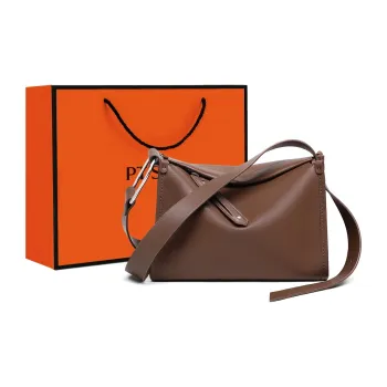 PT'SON Cow Leather Underarm Pillow Bag, Shoulder Bag, Crossbody Bag Regular Women's Coffee
