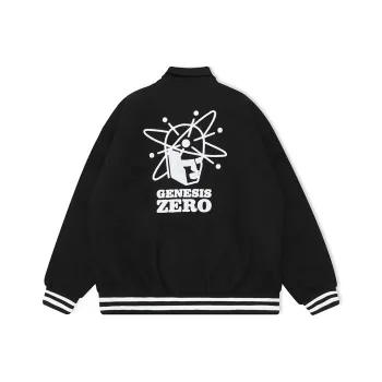 PCMY x Genesiszero Letter Shape Abstract Pattern Baseball Collar Loose Fit Puffer Jacket Unisex Black